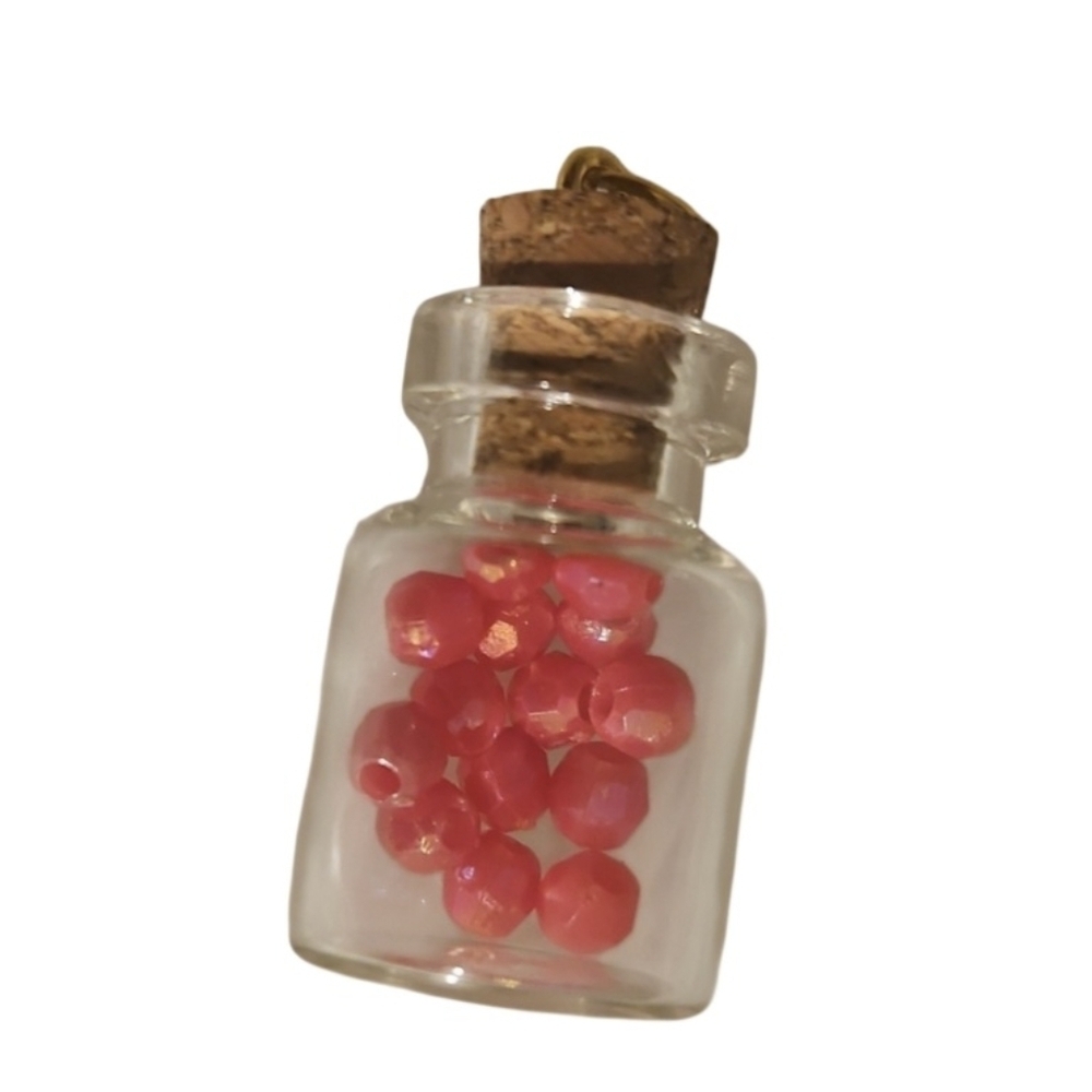 Mini Glass Bottle with Pink Beads